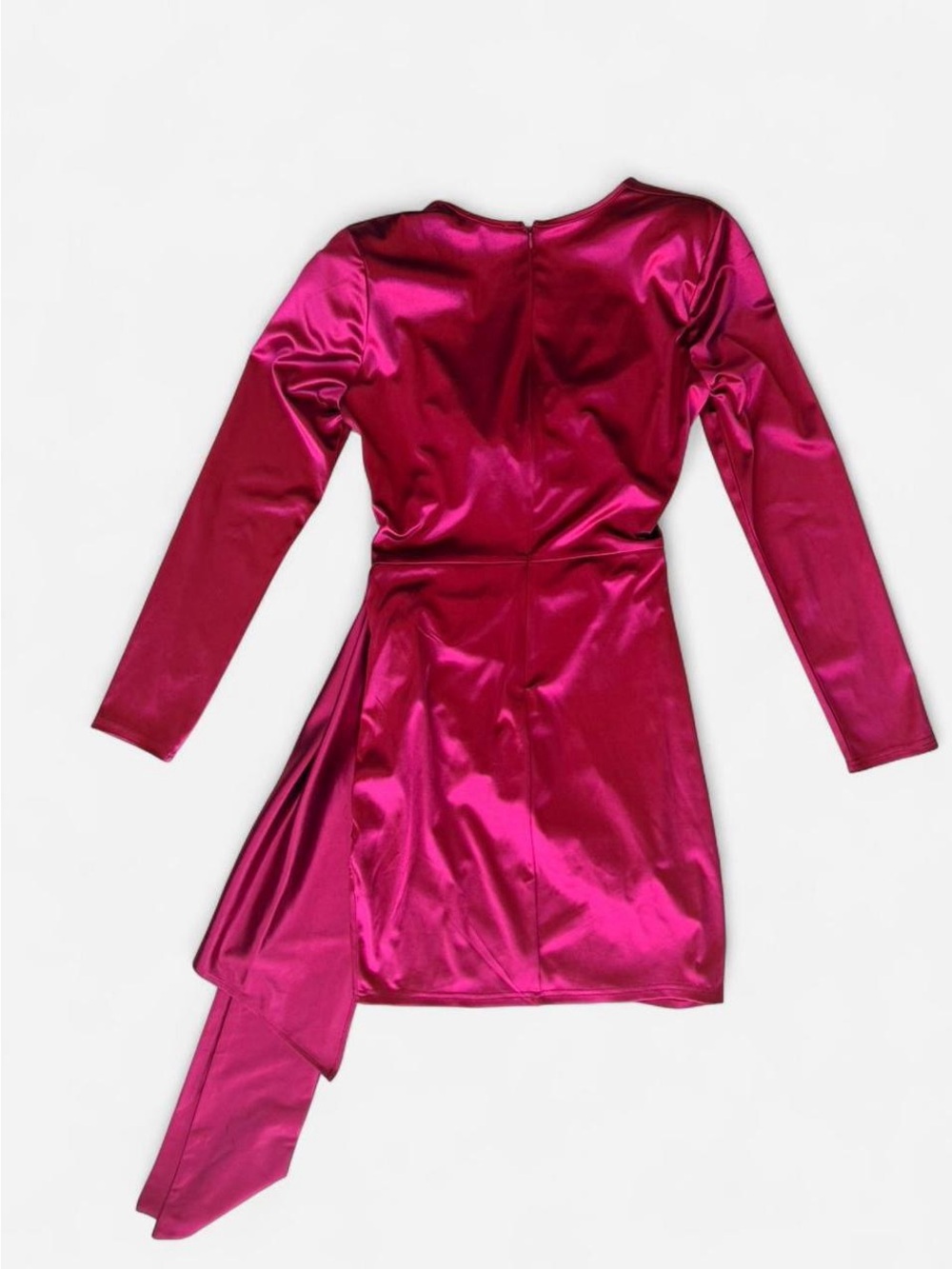 Fashion Nova Fuchsia Satin Long-Sleeve Wrap Mini Dress - Picture 5 of 7